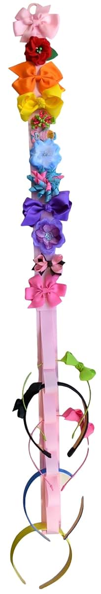 Funny Girl Designs Hair Bow and Headband Storage Deluxe Organizer with 3 Inch Boutique Bow (Light Pink)