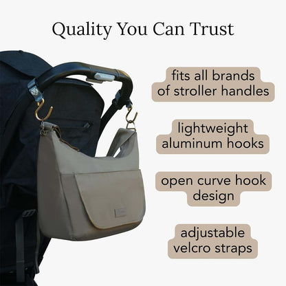 Huhu Essential Stroller Hooks - Lightweight Aluminum Stroller Bag Hook with Adjustable Straps, Matte Gold S-Hooks for (photo 2)