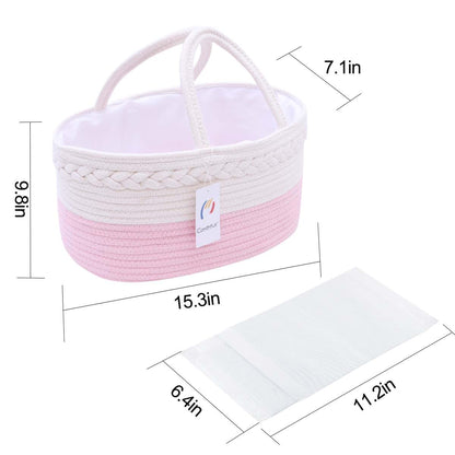 Conthfut Baby Diaper Caddy Organizer Pink Cotton Rope Nursery Storage Bin