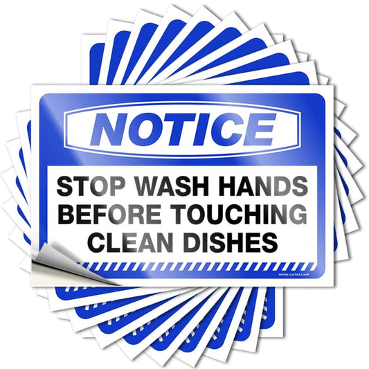 BDIX Mechanic Stickers Notice Stop Wash Hands Before Touching Clean Dishes Stickers 10 Pcs Funny Sticker for