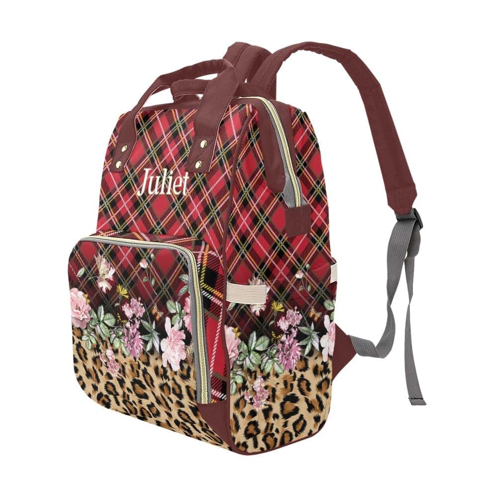YallLocoMo Personalized Diaper Bag Backpack Name Red Plaid and Leopard Convenient and Durable: Waterproof (photo 4)