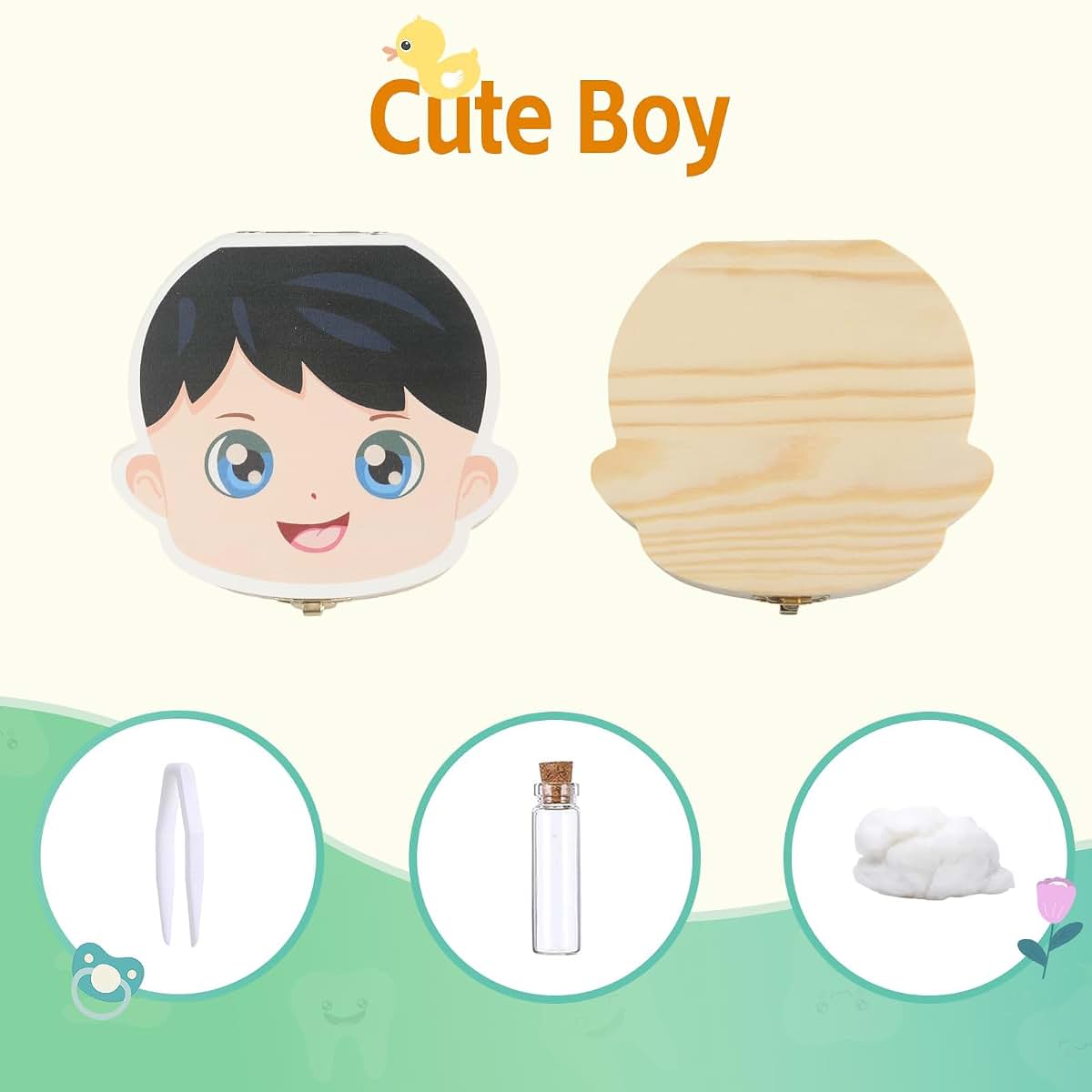 Wooden Baby Teeth Keepsake Box With 1st Hair Cut Holder