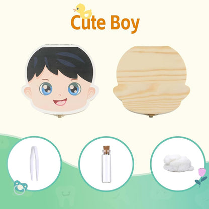 Wooden Baby Teeth Keepsake Box With 1st Hair Cut Holder