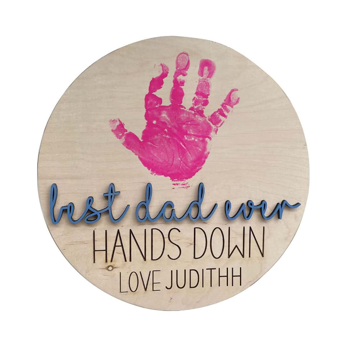Wellhoope Personalized Best Dad Ever Hands Down Sign DIY Father and Child's Handprint Wood Plaque Father's Day Birthday