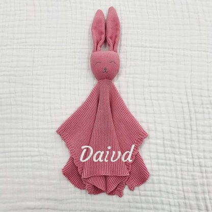 ZoikoM Personalized Baby Gifts Custom Embroidered Name Lovey Animal Stroller Blanket Breathable Cotton Knitted Bunny