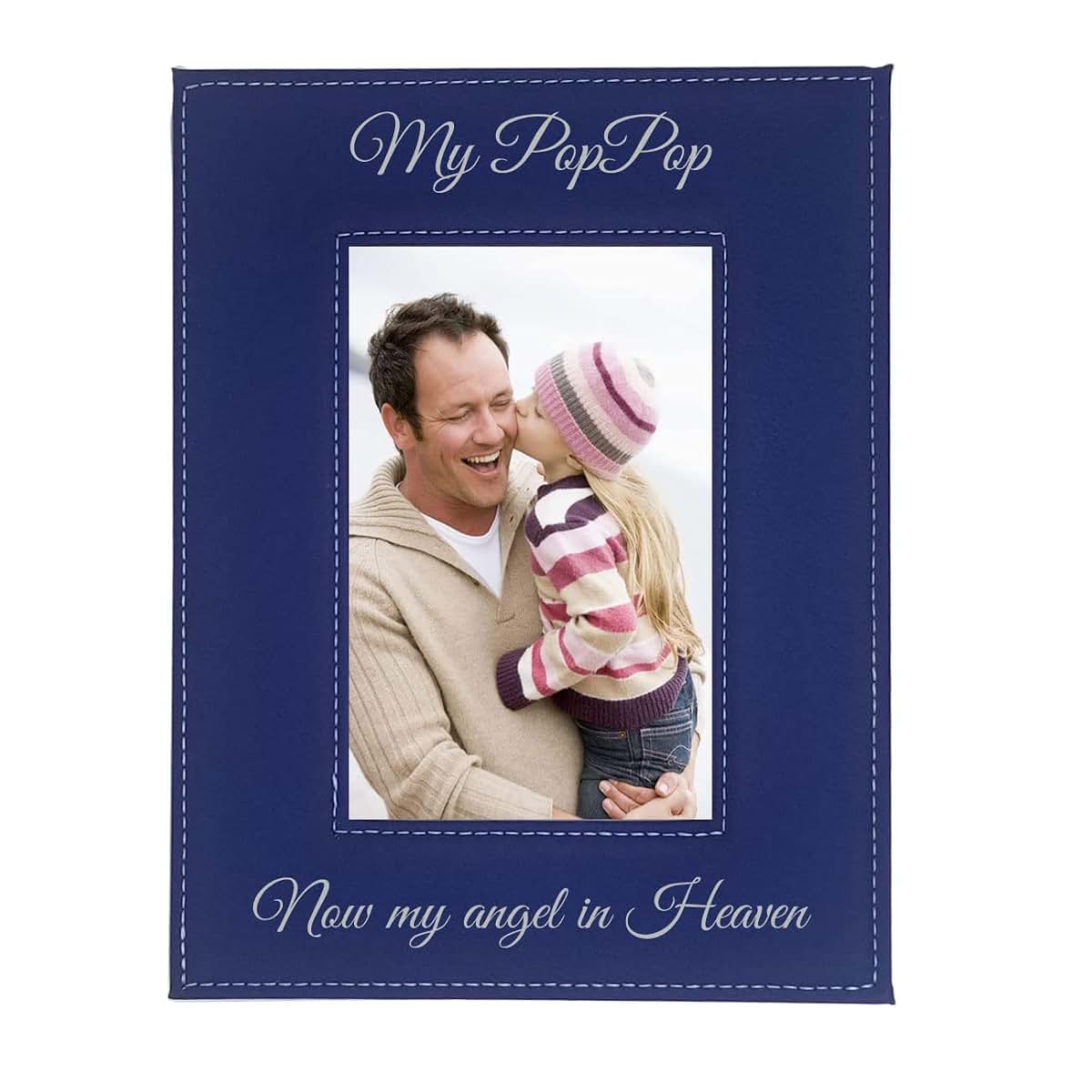 CustomGiftsNow My Poppop Now My Angel in Heaven Laser Engraved Faux Leather Blue Leatherette Wall Hanging/Tabletop