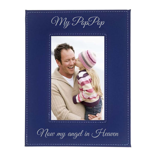 CustomGiftsNow My Poppop Now My Angel in Heaven Laser Engraved Faux Leather Blue Leatherette Wall Hanging/Tabletop