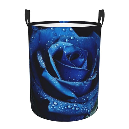 AdaNti Blue rose print Circular Hamper Waterproof Storage Bin Organizer Basket Laundry Hamper With Handles For Clothes