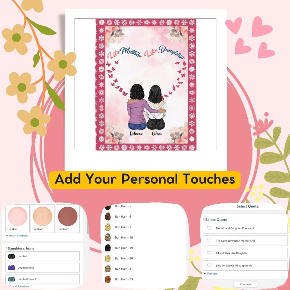 Gossby Custom Blanket with Names Side by Side Or Miles Apart Mother and Daughters Red Background Custom Blanket with (photo 2)