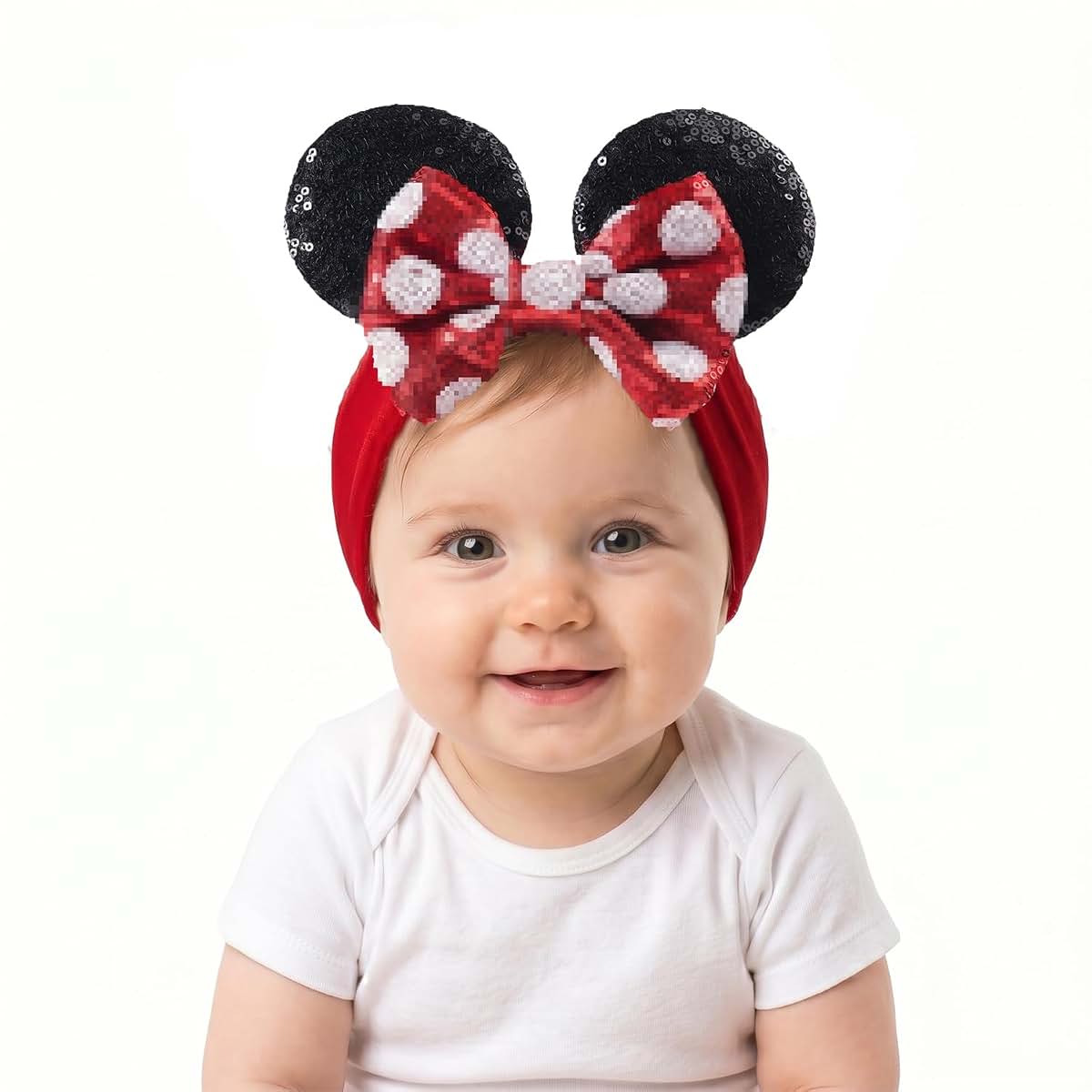 JIAHANG Baby Girl Mouse Ears Headwrap with Sequin Polka Dot Bow Velvet Hairband