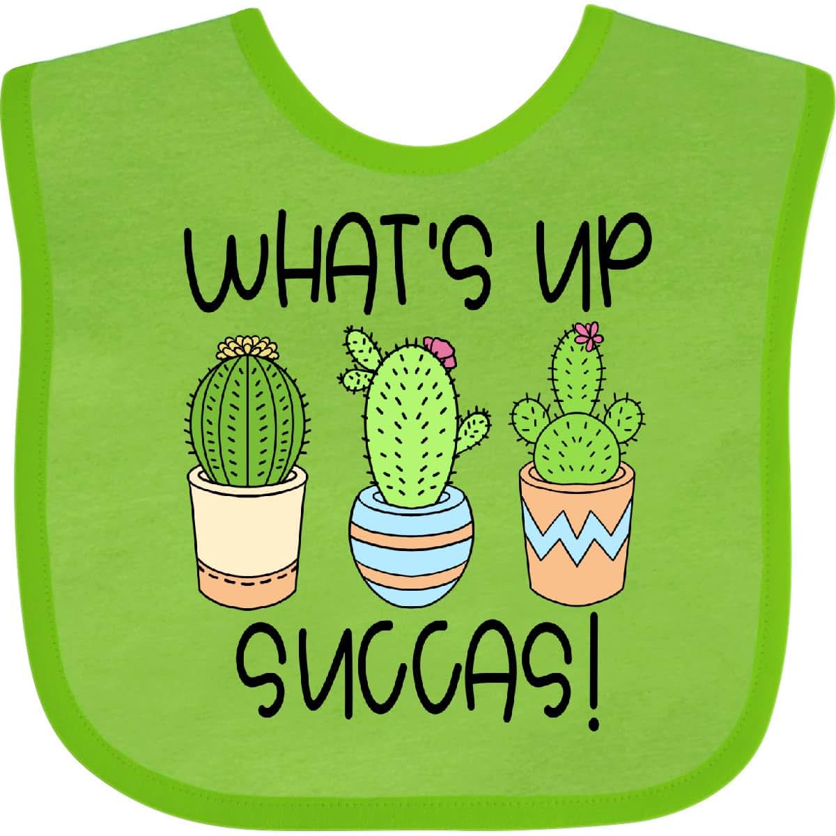 Inktastic What's Up Succas Cacti Plants Baby Bib with Hook and Loop Closure