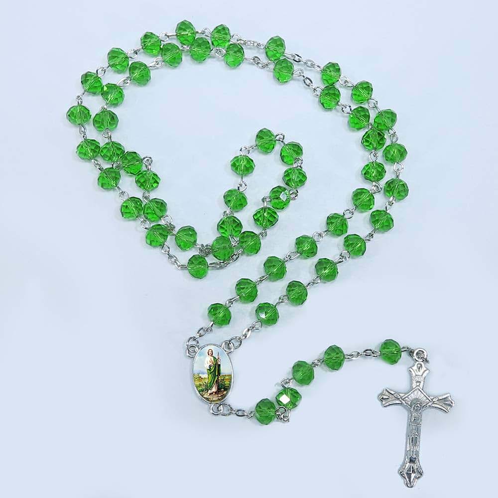 Saint Jude Green Crystal Rosary 12 Pcs - Baptism Favor