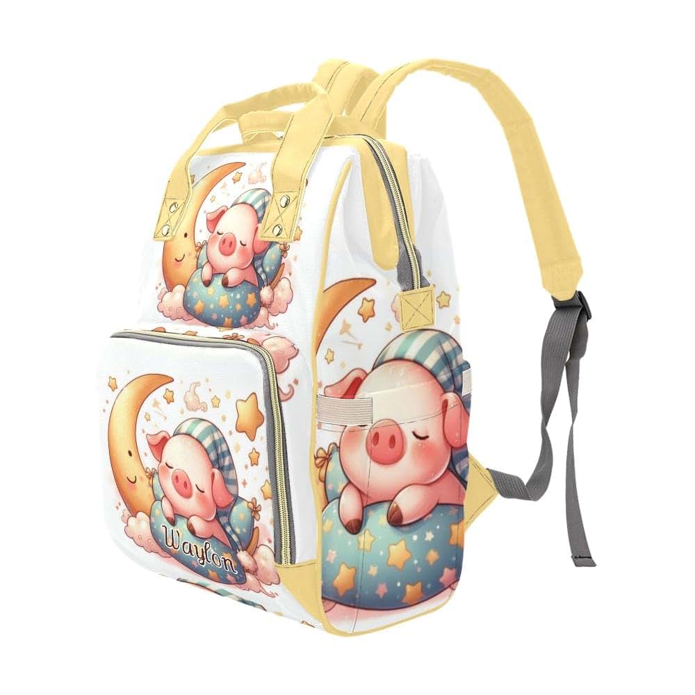 NZOOHY Sleeping Pig Moon Star Personalized Diaper Bag Backpack with Name,Custom Mommy Bag Gifts Nappy Backpack for Mom (photo 2)