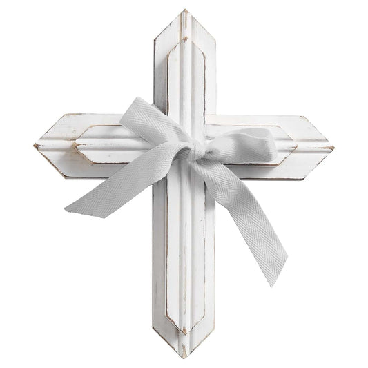 Stephan Baby Face to Face Designs 2-Tiered Hanging Wood Cross, 7.25" x 8.5", Distressed White & Grey