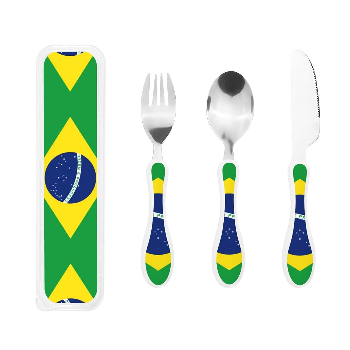 ZZYYDS Brazilian Flag Children's Three-Piece Knife, Fork And Spoon Set