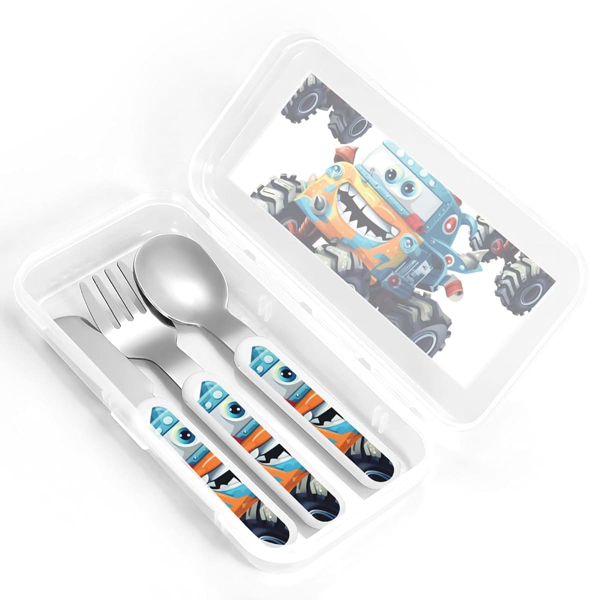DDTKLSNV 3-Piece Kids Silverware Set With Storage Case, Stainless Steel Reusable Children Safe Knife Spoon Fork Set