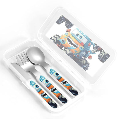 DDTKLSNV 3-Piece Kids Silverware Set With Storage Case, Stainless Steel Reusable Children Safe Knife Spoon Fork Set