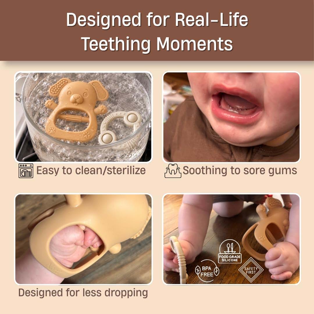 Next Little Baby Teether Set, Anti-Drop Silicone Teething Mitt & Pop Sensory Teething Ring, Hand Wrist Baby Teether (photo 3)