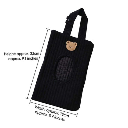 Baby Wipes Dispenser, Cotton Embroidered Bear Wipe Pouch for Diaper Bag, Black
