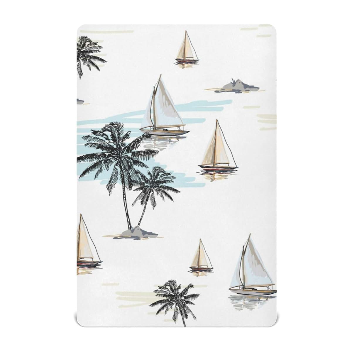 Kigai Palm Tree Sailboats Baby Fitted Crib Sheet, Soft Breathable, 39 x 27 x 5 Inch