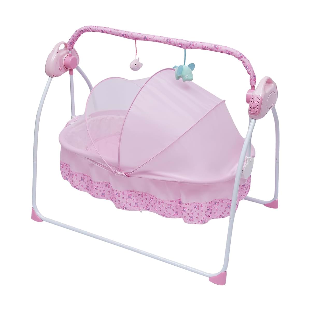 TFCFL Electric Baby Crib Cradle, 5-Speed Auto Rocking Bassinet with Timer & Controller, Pink