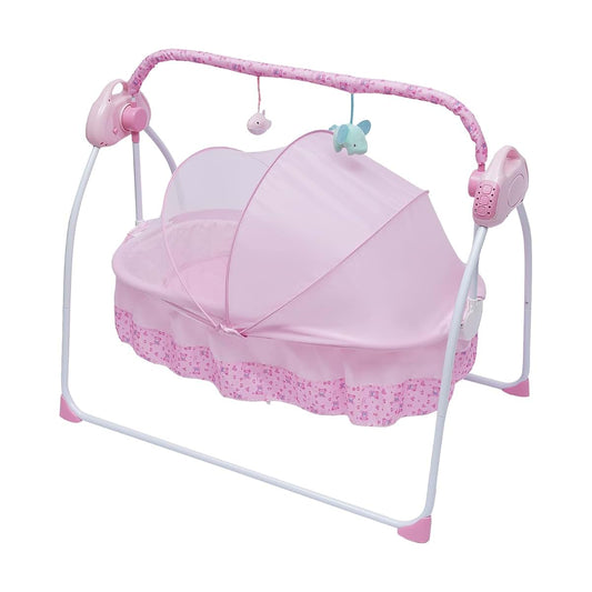 TFCFL Electric Baby Crib Cradle, 5-Speed Auto Rocking Bassinet with Timer & Controller, Pink