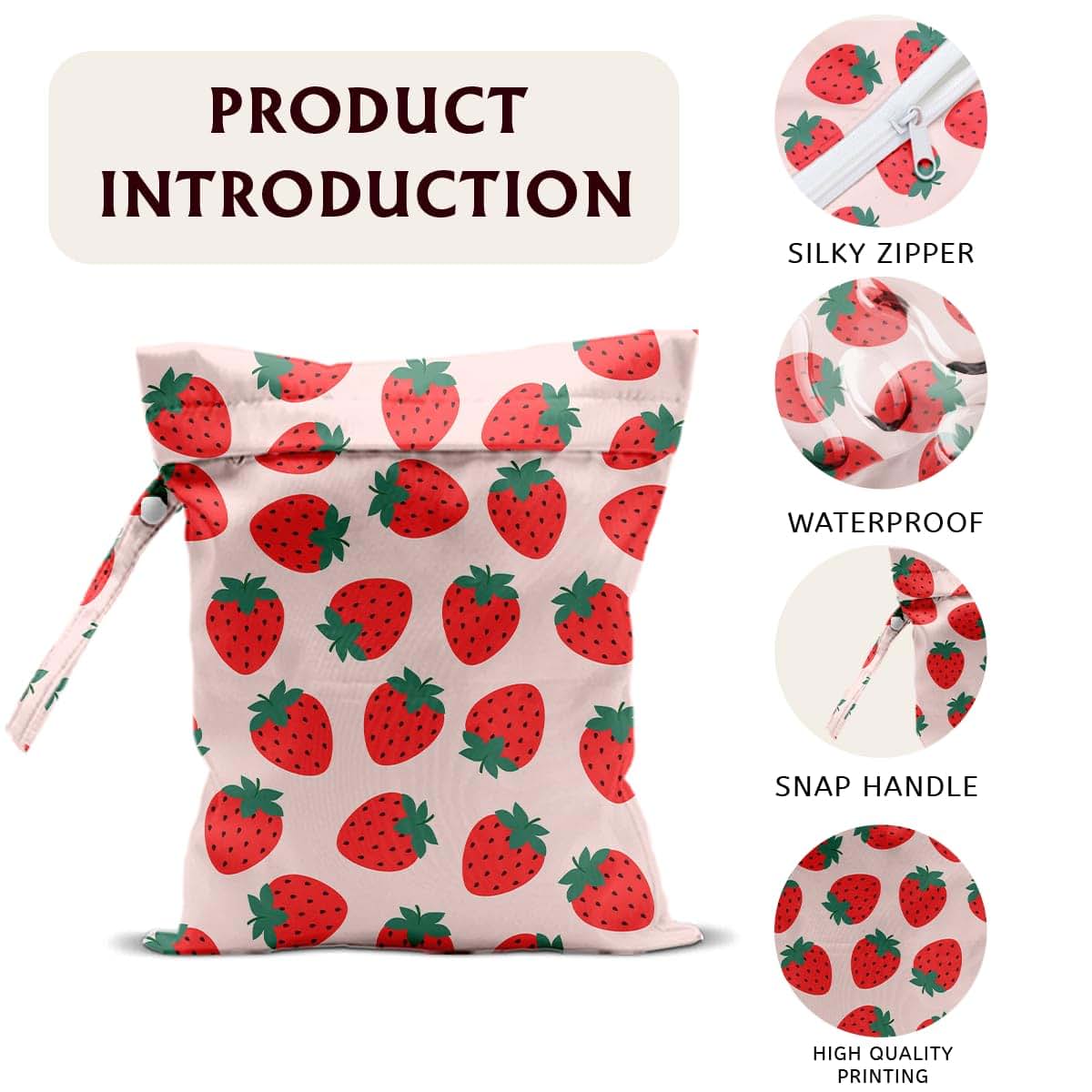 Waterproof Strawberry Pattern Washable Wet Dry Storage Bag