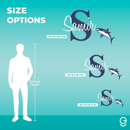 E-Graphic Design Inc Personalized Shark Wall Sticker With Custom Name And Initial