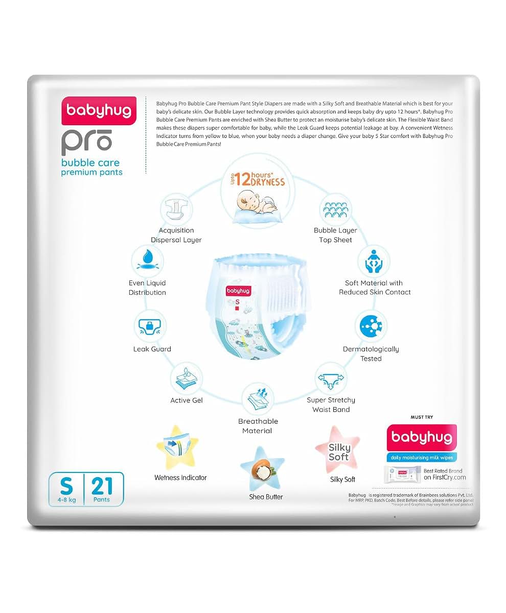Baby Hug Pro Bubble Care Premium Pant Style Diapers Small (S) Size - 21 Pieces (photo 3)