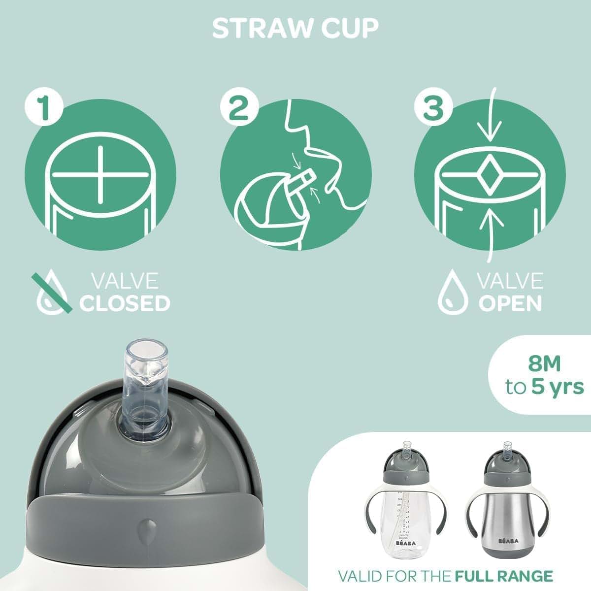 Béaba Beaba Straw Sippy Cup, Toddler Baby Straw Cup with Removable Handles, Leak and Spill Proof, BPA Phthalate Free (photo 4)