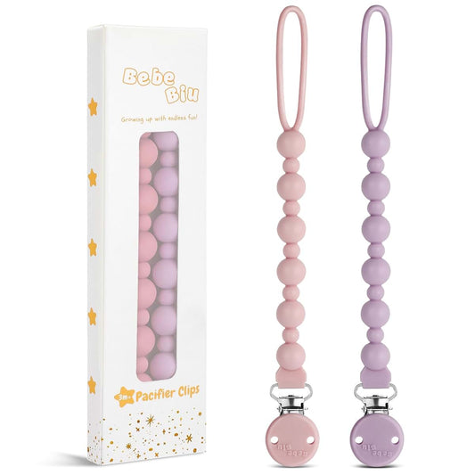BebeBiu 2 Pack Silicone Pacifier Clips, One-Piece Design