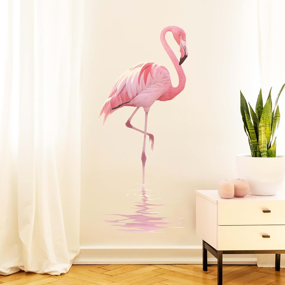 RoyoLam Pink Flamingo Bird Wall Decal, Removable PVC Vinyl Peel and Stick, 2 Sheets