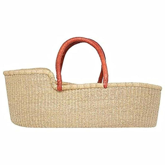The African Home Goods Large Organic Baby Moses Bassinet Handmade Toddler Bed with Brown Handles - Dye Free