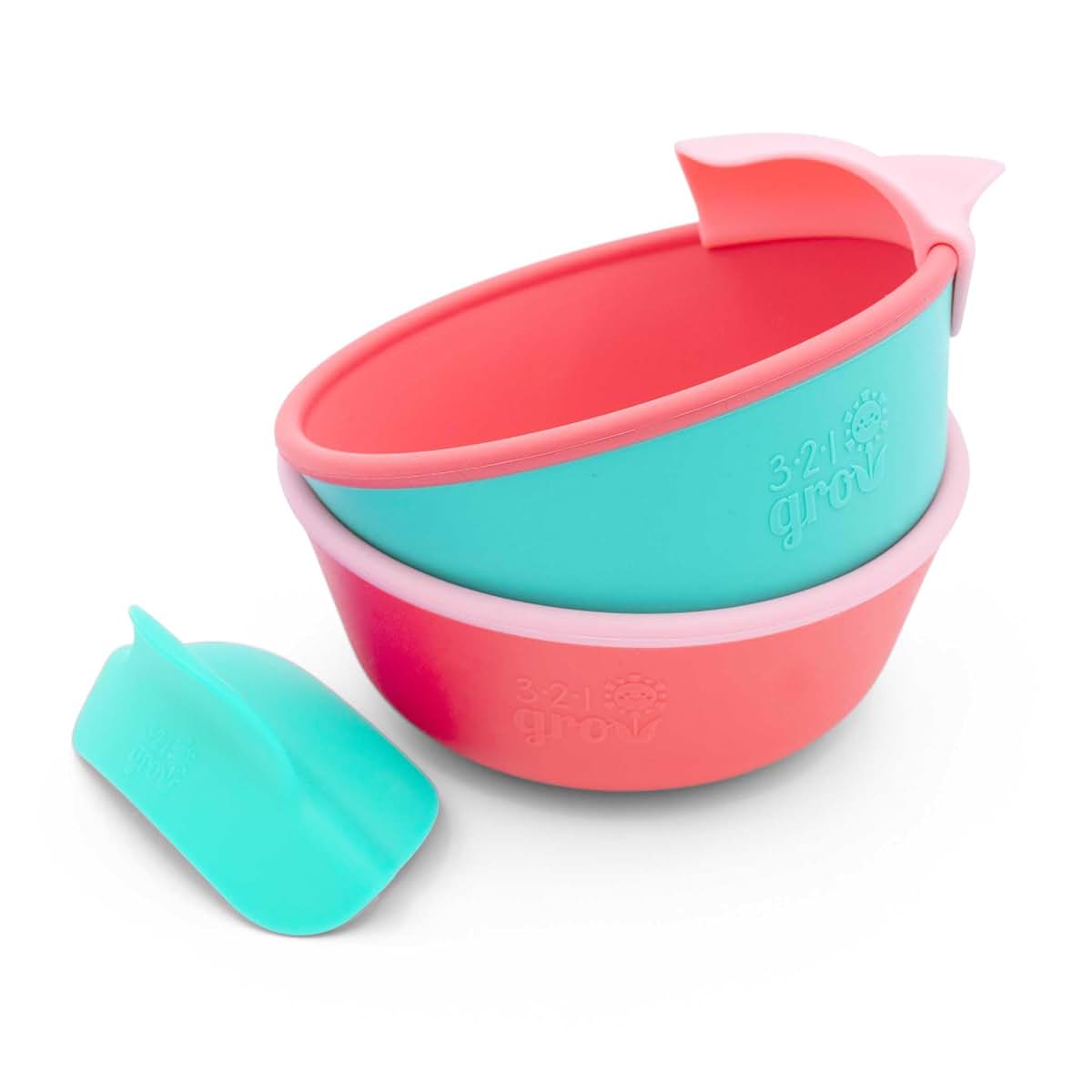 321 Grow Silicone Easy Scoop & Hold Bowl Set – Adaptive Baby & Toddler Feeding Bowls with Clip-On Rim and Handle –
