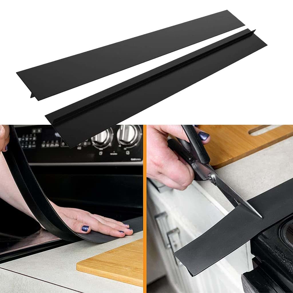 QIEIEI 2 Pack Silicone Stove Gap Covers, T-Shaped Counter Fillers, Black