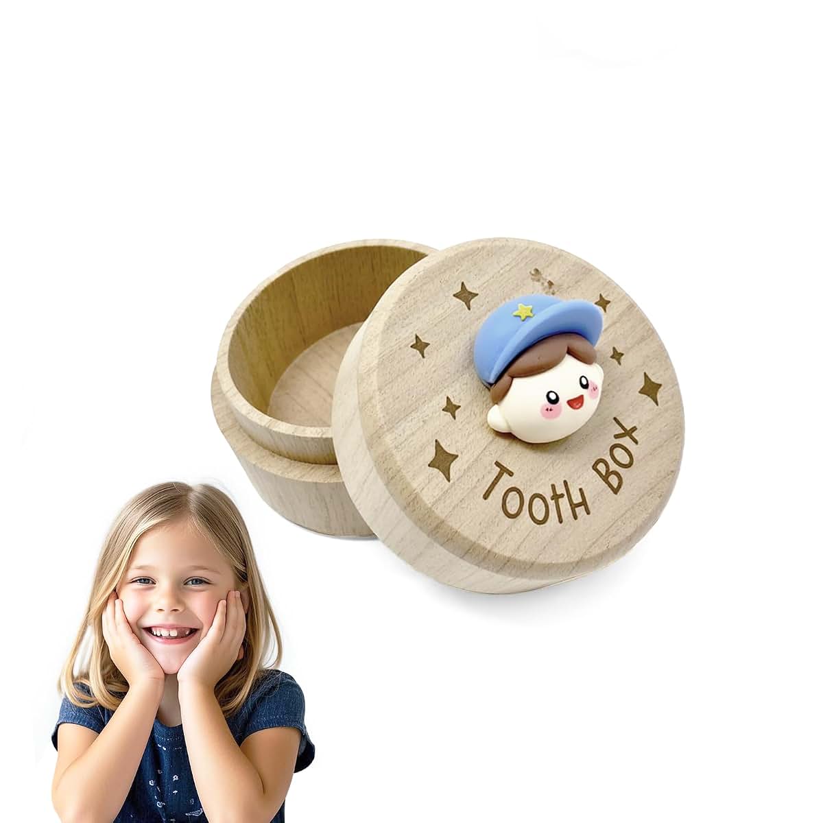 Baooery 3D Carved Wooden Tooth Fairy Box Keepsake Holder