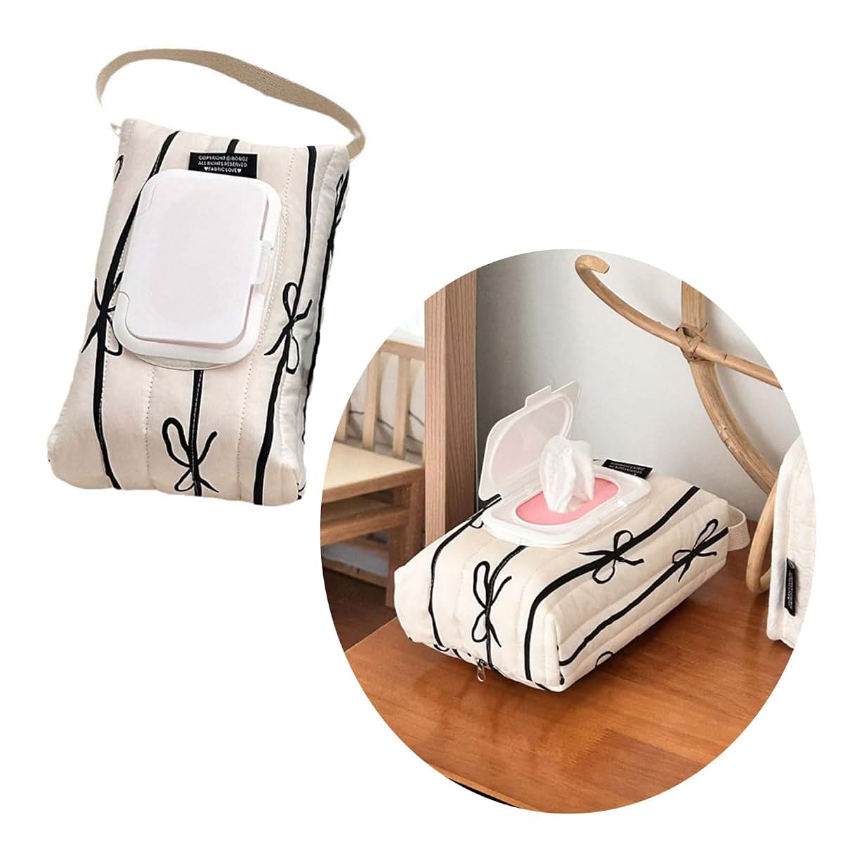 REDYY Sturdy Cotton Wet Wipe Storage Pack With Quilted Bowknot Stripe (photo 2)
