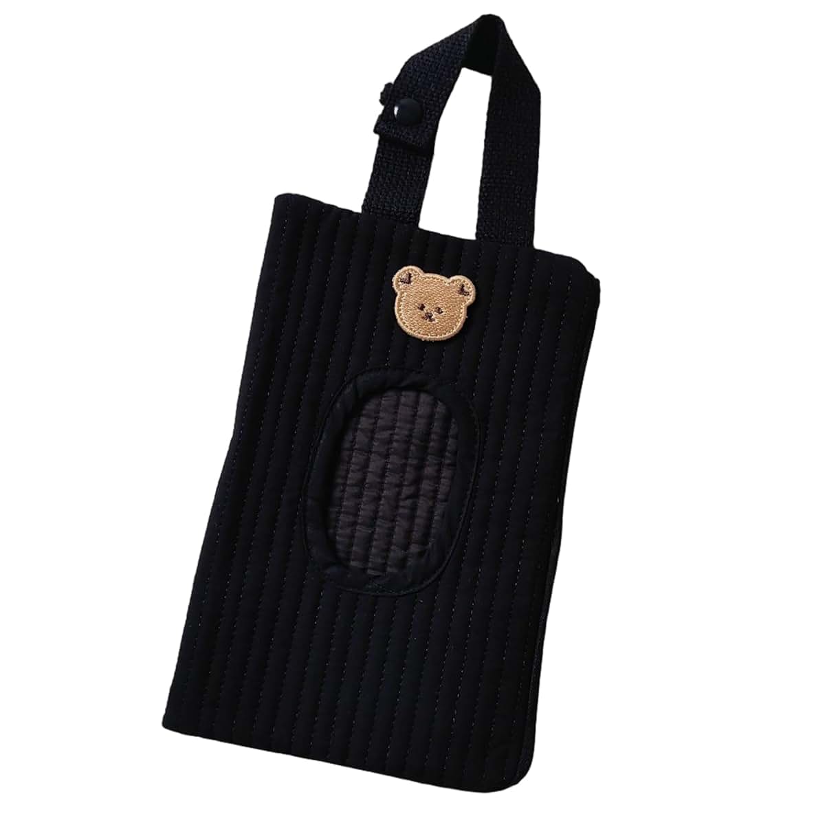 Baby Wipes Dispenser, Cotton Embroidered Bear Wipe Pouch for Diaper Bag, Black