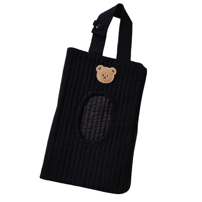 Baby Wipes Dispenser, Cotton Embroidered Bear Wipe Pouch for Diaper Bag, Black