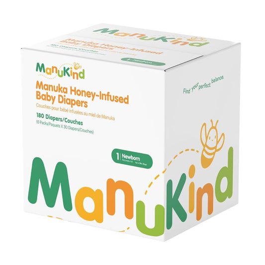 ManuKind Baby Diapers Size 1, Manuka Honey Infused, 180 Count