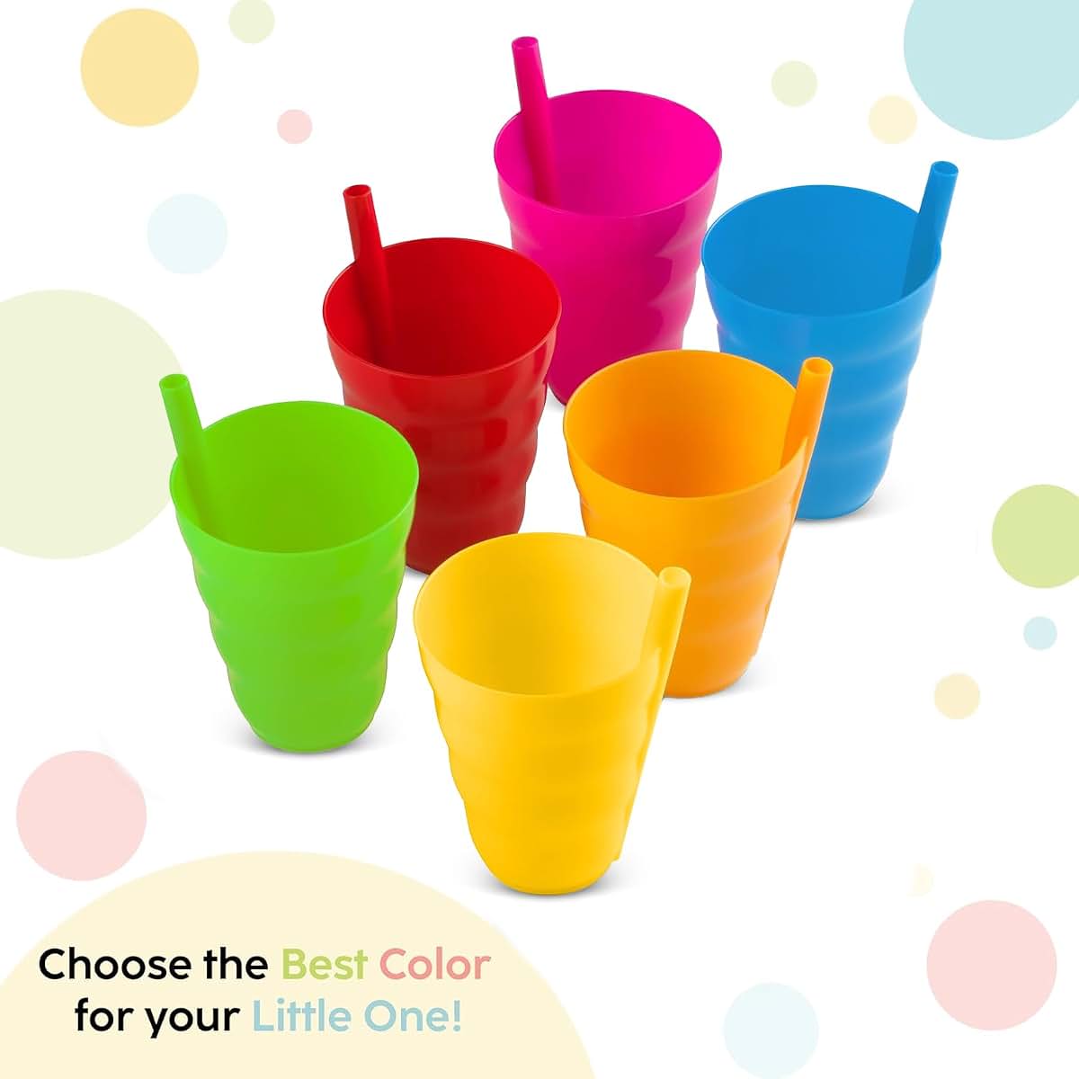 PLASKIDY Kids Cups With Straw - Set Of 6 Toddler Cups 10 Oz (photo 3)