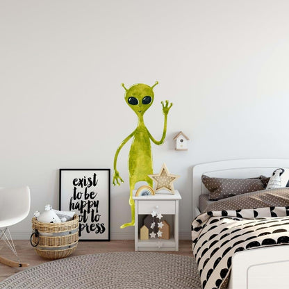 Stickit Graphix Watercolor Green Alien Wall Decal Kids Room Nursery UFO Outer Space Extraterrestrial Removable Wall