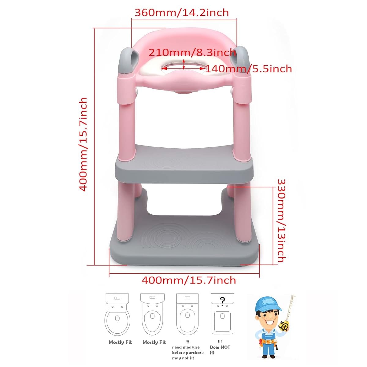 HongK- Baby Pink Wider Step Toddler Potty Training Seat Ladder Toilet Chair Infant Kid Bathroom Trainer (photo 2)