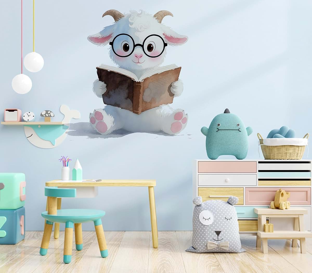 BabyOneStop Goat Read Books Wall Decal, Vinyl Animal Stickers for Kids