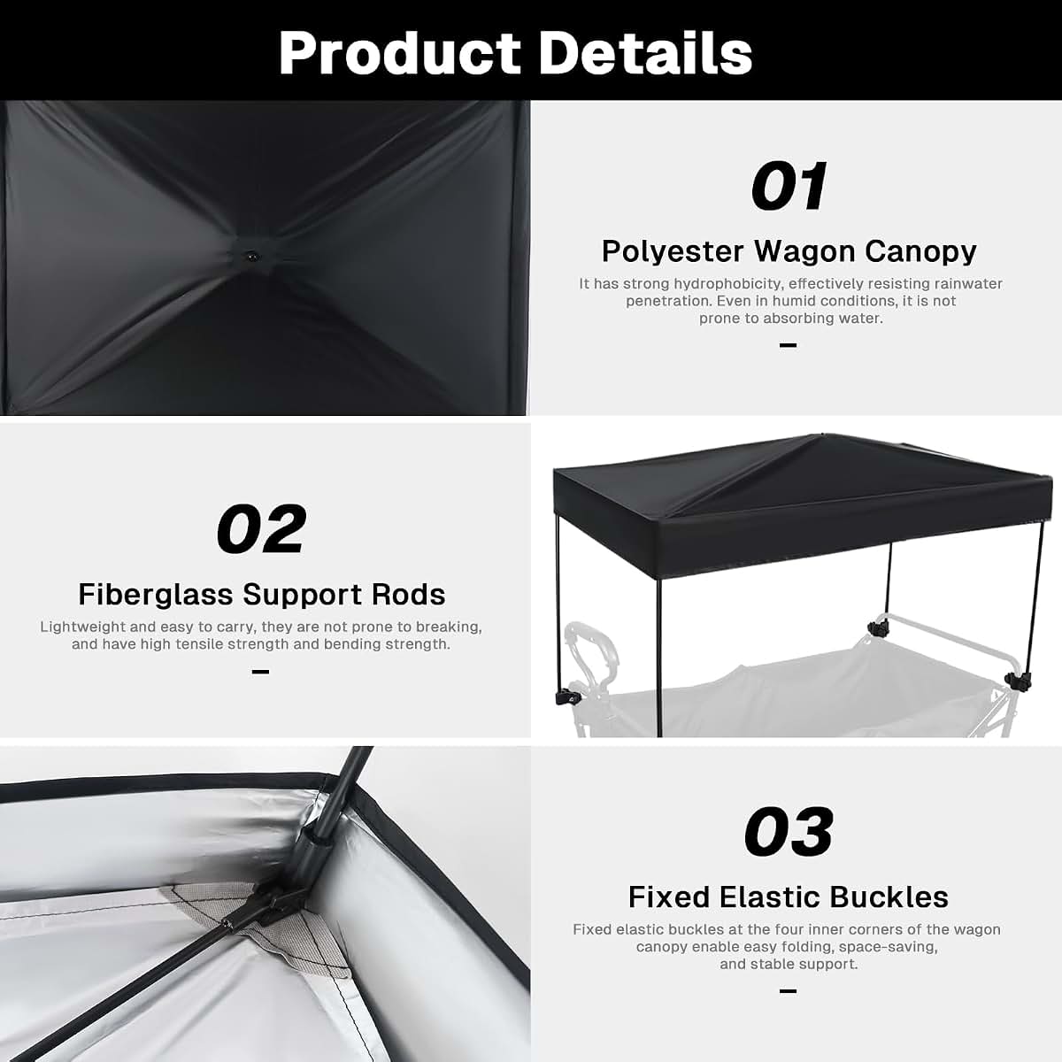 VOONKE Wagon Canopy Cover 22 x 38.2 Inch Polyester with Fiberglass Rods