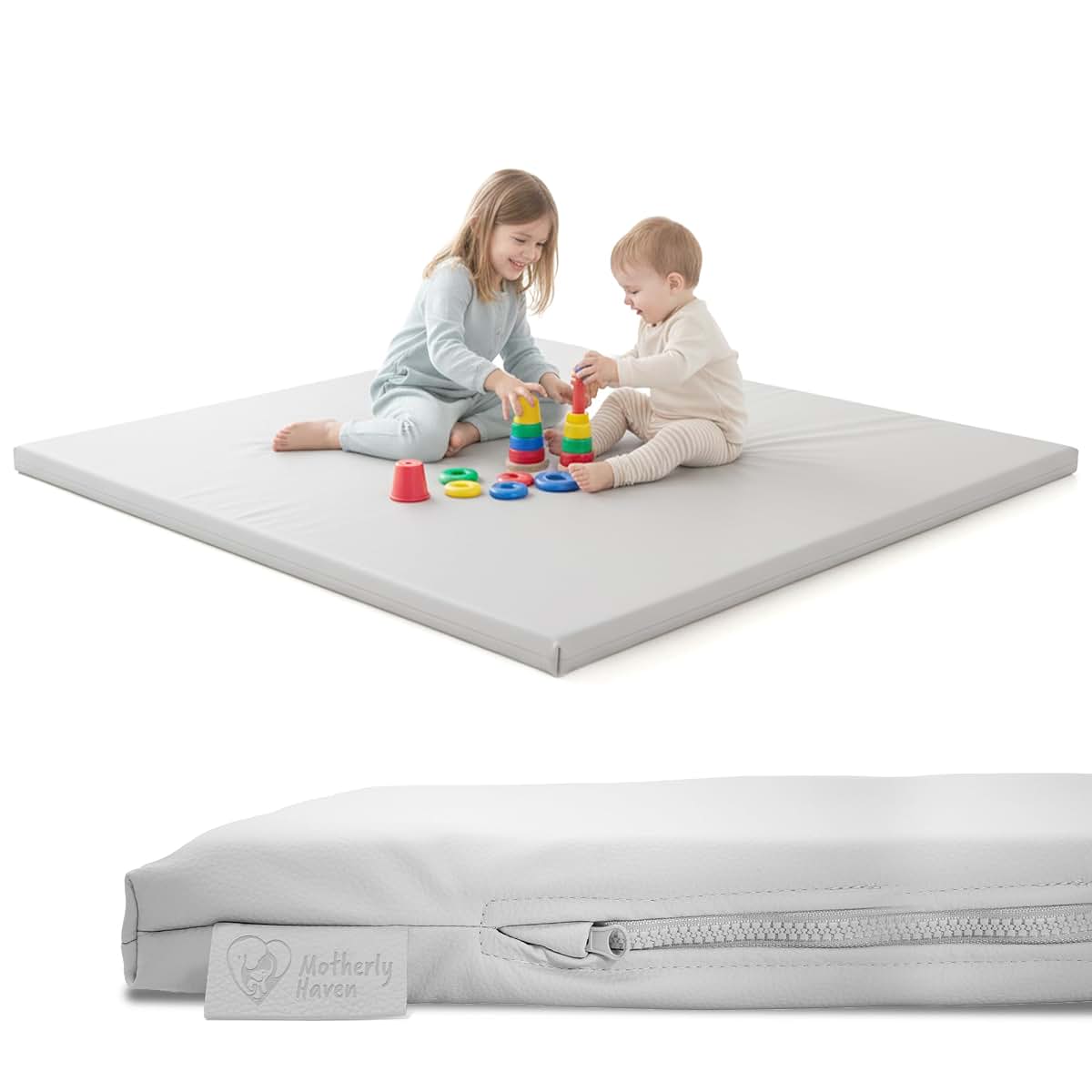Motherly Haven Thick Baby Play Mat – 50x50x1 Rollable Foam Floor Mat for Kids, Tummy Time, Crawling & Safe Indoor Play
