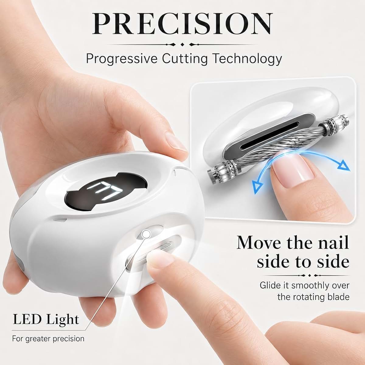 NEXOL Electric Nail Clippers - Automatic Trimmer with LED Light, 3 Speeds, USB Rechargeable | Quiet Clipper | Storage (photo 4)