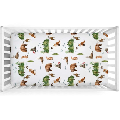 Cute Animals Green Trees Fitted Crib Sheet 28'' X 52'' Stretchy Fabric