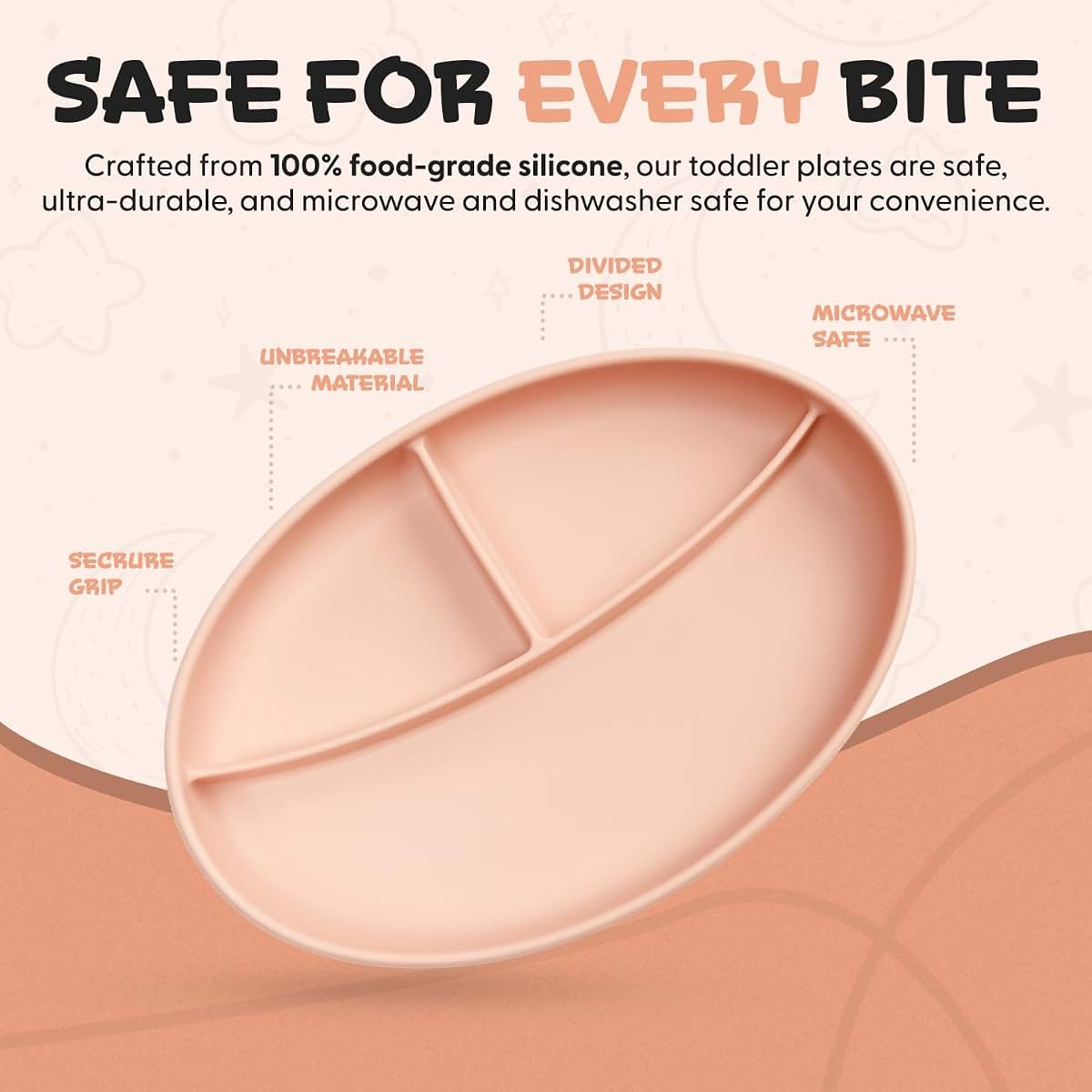 RoyalTots Silicone Baby Plate - Pink Divided Toddler Plate (photo 4)