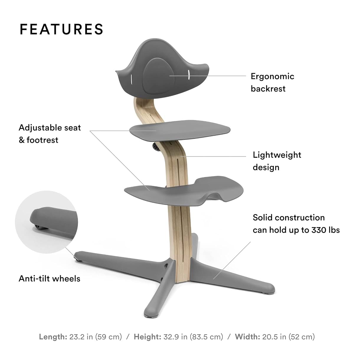 Stokke Nomi Chair, Grey - Adjustable High Chair For Active Sitting